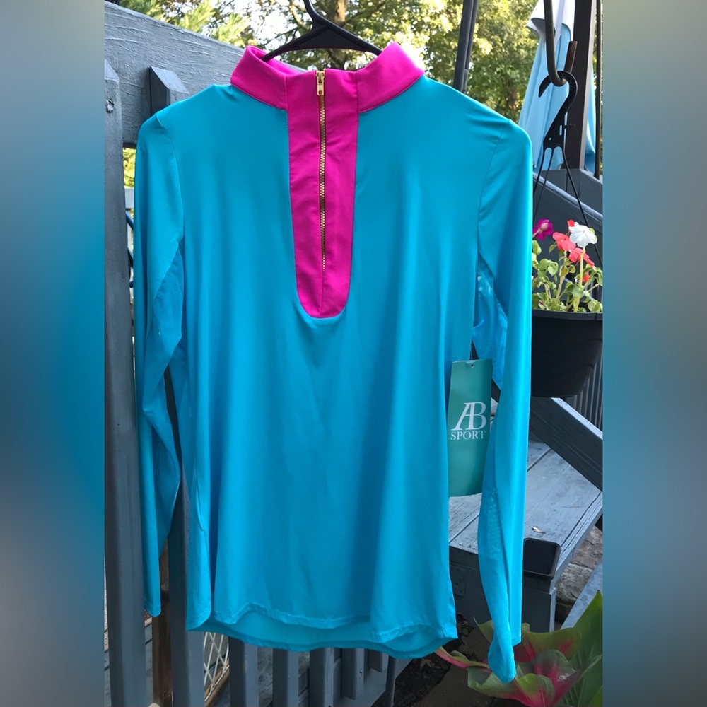 NEW AB Sport Golf Long Sleeve Sun Shirt w Mesh Sleeves UV 40 colorblock collar